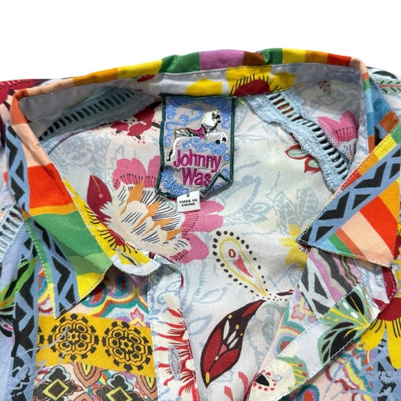 Johnny Was Rainbow Adonia Silk Tunic Floral Button Front Long Sleeve Size Small - Picture 7 of 7